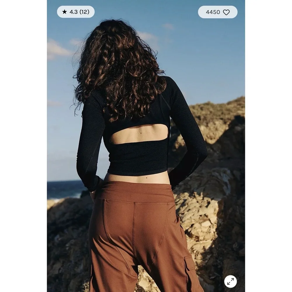 NWT Free People Movement Bail Out Long Sleeve Layer Crop Top Black M/L $68